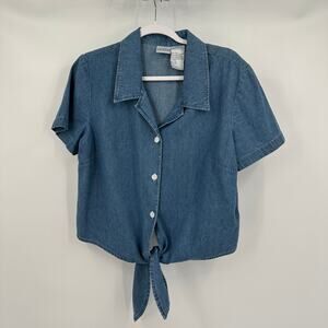 Carolina Colours‎ Womens Denim Tie Waist Top Size 14 Cottagecore Vintage